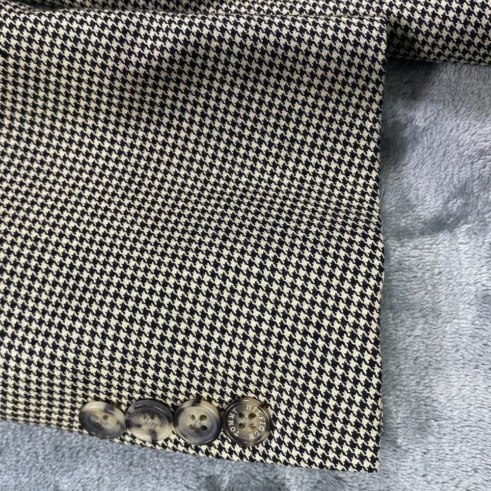 Vintage‎ Tommy Hilfiger Blazer Mens 38R Houndstooth Wool Sport Coat Jacket USA